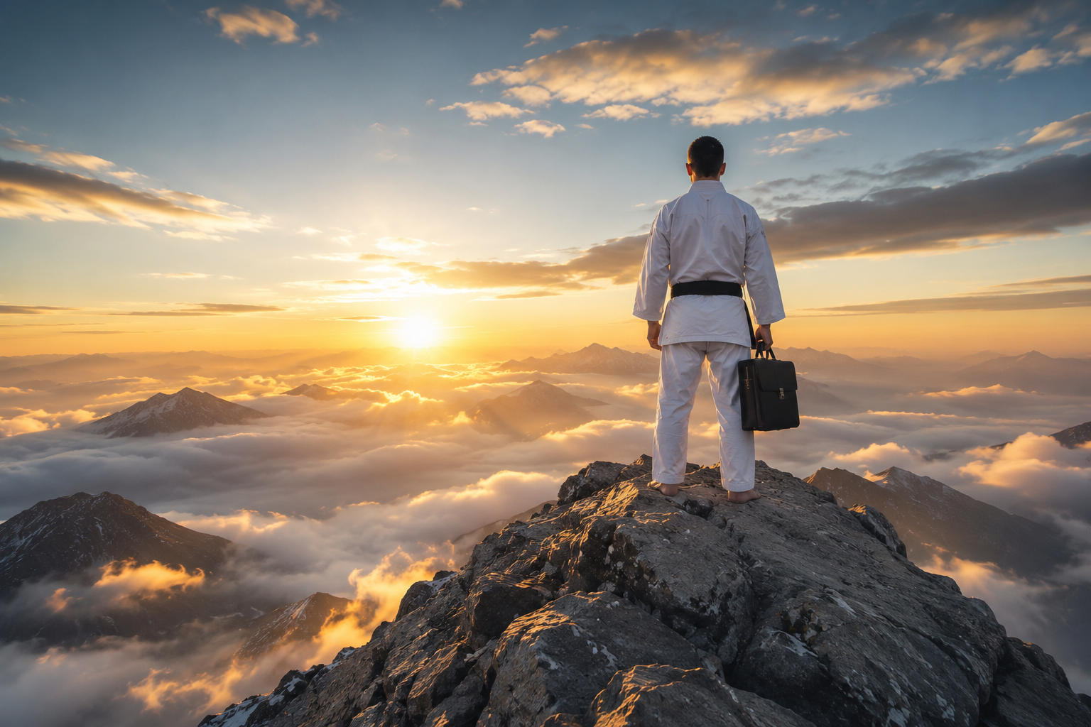 Leader standing at a decisive point overlooking the path ahead